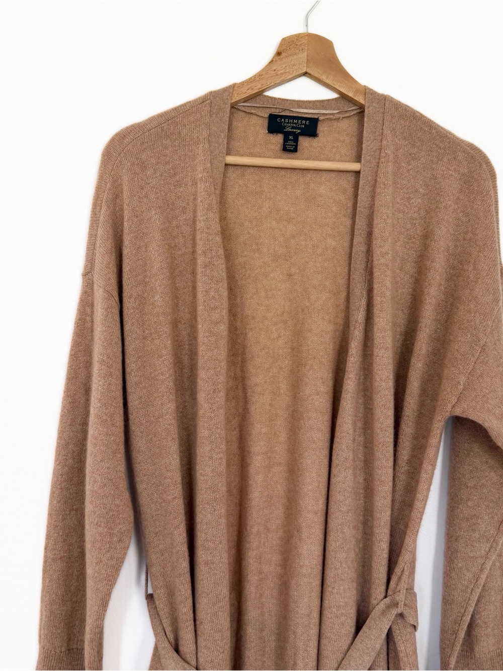 Charter Club 100% Cashmere Tan Luxury Longline Sweater Cardigan Belted Pockets - Picture 3 of 5